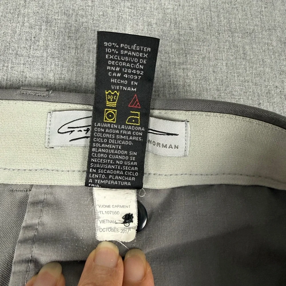 Greg Norman Mens Gray Shark Golf Pants 36x30 Performance Stretch Flat Front